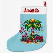 Tropische kerstvakantie palmboom grote kerstsok (Achterkant)