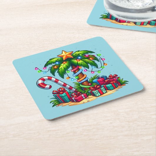 Tropische kerstvakantie palmboom kartonnen onderzetters (Schuin)