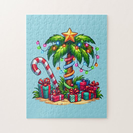 Tropische kerstvakantie palmboom legpuzzel (Verticaal)
