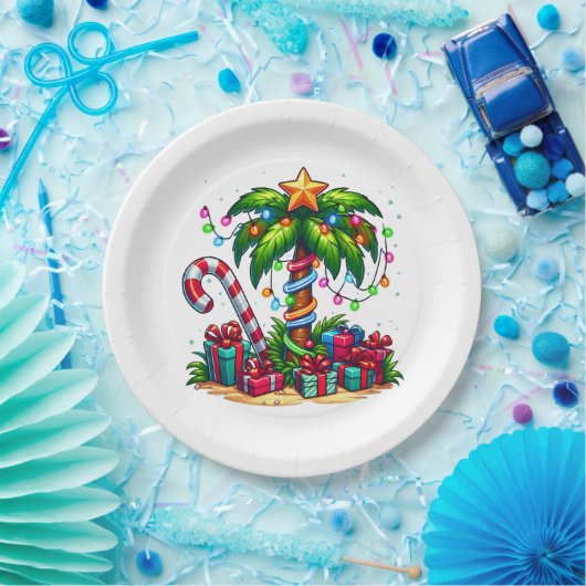 Tropische kerstvakantie palmboom papieren bordje (Feest)
