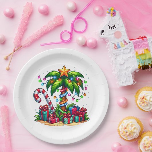 Tropische kerstvakantie palmboom papieren bordje (Feest)