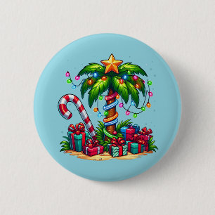 Tropische kerstvakantie palmboom ronde button 5,7 cm