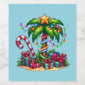 Tropische kerstvakantie palmboom wijn etiket (Enkel label)