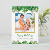 Tropische kerstverlichting gouden foto feestdagenkaart (Staand voorkant)