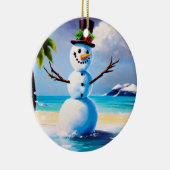 Tropische kerstversiering met Snowman Keramisch Ornament (Rechts)