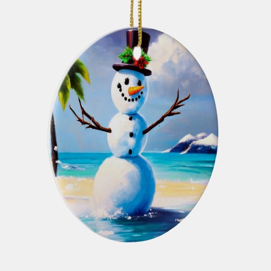 Tropische kerstversiering met Snowman Keramisch Ornament (Rechts)