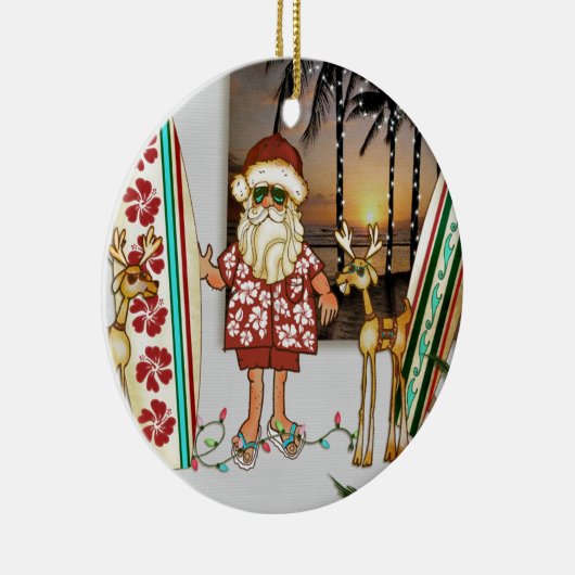 Tropische kerstversiering met Surf Board Keramisch Ornament (Rechts)