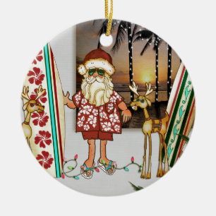 Tropische kerstversiering met Surf Board Keramisch Ornament