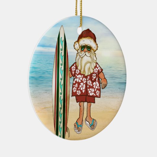 Tropische kerstversiering met Surf Board Keramisch Ornament (Rechts)