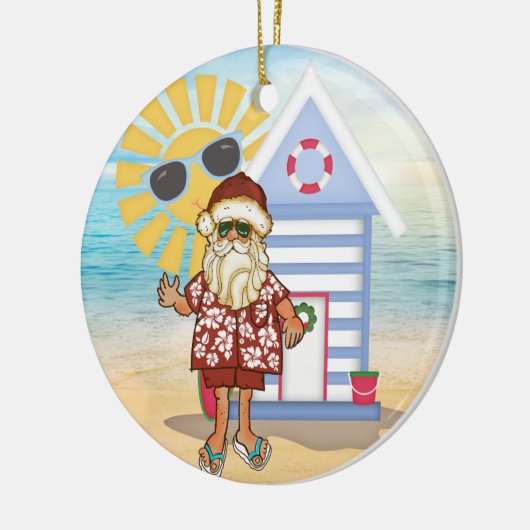 Tropische kerstversiering met Surf Board Keramisch Ornament (Links)