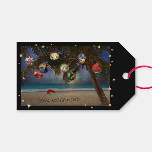 Tropische kerstversieringen cadeaulabel (Voorkant (Horizontaal))