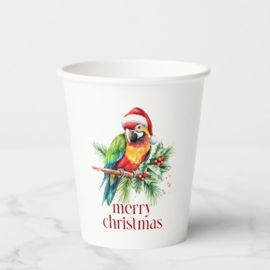 Tropische Kerstvogel Retro Vrolijk Kerstfeest Papieren Bekers (Voorkant)