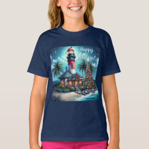 Tropische kerstvuurtoren gepersonaliseerd t-shirt