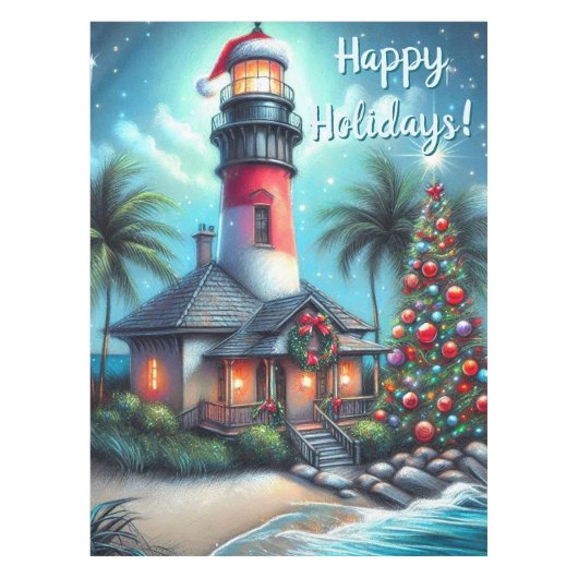 Tropische Kerstvuurtoren Gepersonaliseerde Runner Tafelkleed (Voorkant)