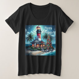 Tropische Kerstvuurtoren Nautische Feestdagen Grote Maat T-shirt
