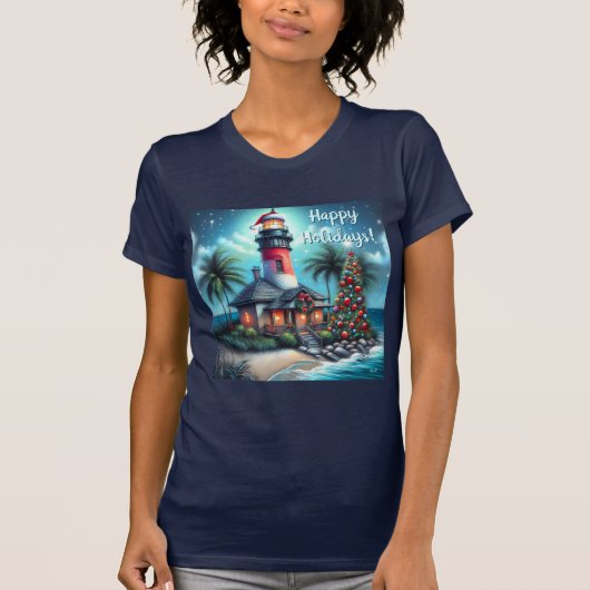 Tropische Kerstvuurtoren Nautische Feestdagen T-shirt (Voorkant)