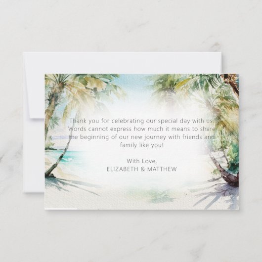 Tropische kever-palmbomen bruiloft Hartelijk dank Bedankkaart (Achterkant)