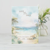 Tropische kever-palmbomen bruiloft save the date (Staand voorkant)