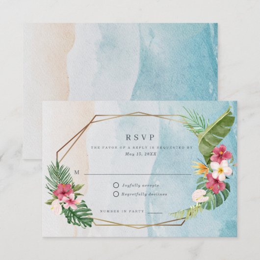 Tropische kever-strand bruiloft RSVP kaartje (Voorkant / Achterkant)