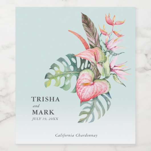 Tropische kever-strand bruiloft wijn etiket (Enkel label)