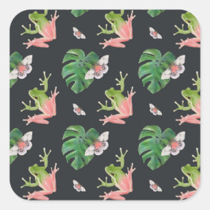 Tropische kikker en vlinderpatroonpatroon vierkante sticker