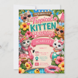 Tropische Kittens Verjaardag - Zwembad Feestje Kaart