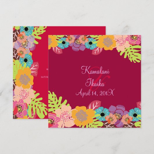 Tropische kleur achtergrond bruiloft kaart (Voorkant / Achterkant)