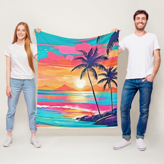 Tropische kleur Glow Sunset Design Fleece Deken (In situ)