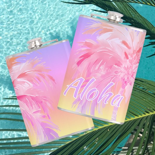 Tropische Kleuren Aloha Palmboom Heupfles