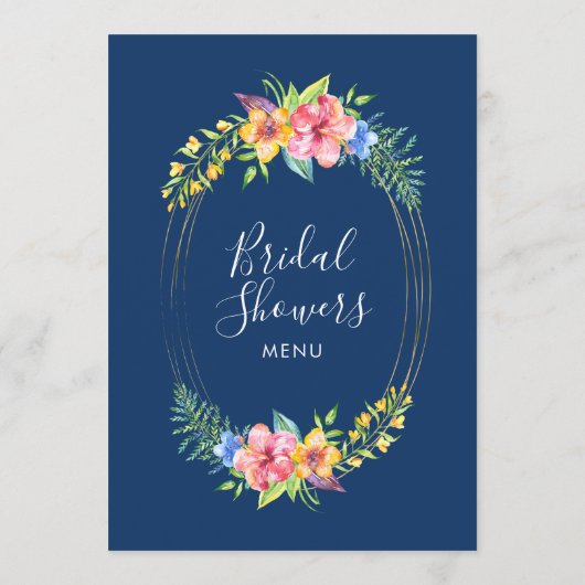 Tropische kleuren bloemen lijst van bouquet gold menu (Achterkant)