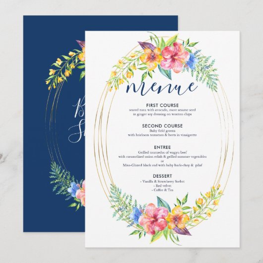 Tropische kleuren bloemen lijst van bouquet gold menu (Voorkant / Achterkant)