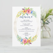 Tropische kleuren bloemen lijst van bouquet gold menu (Staand voorkant)