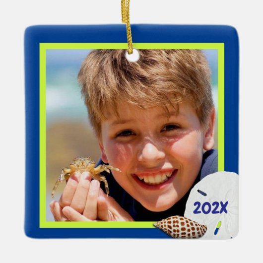 Tropische kleuren Seashells kerstfoto's Ornament (Voorkant)