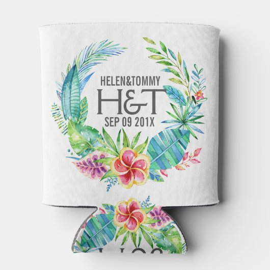 Tropische kleurrijke bloemen bruiloft Wreater Blikjeskoeler (Achterkant)