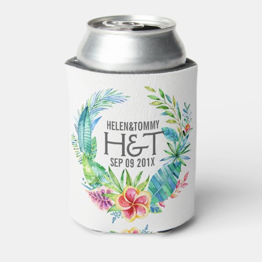 Tropische kleurrijke bloemen bruiloft Wreater Blikjeskoeler (Blikje Achterkant)