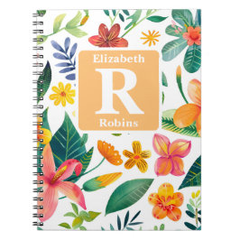 Tropische kleurrijke bloemen gepersonaliseerd mono notitieboek