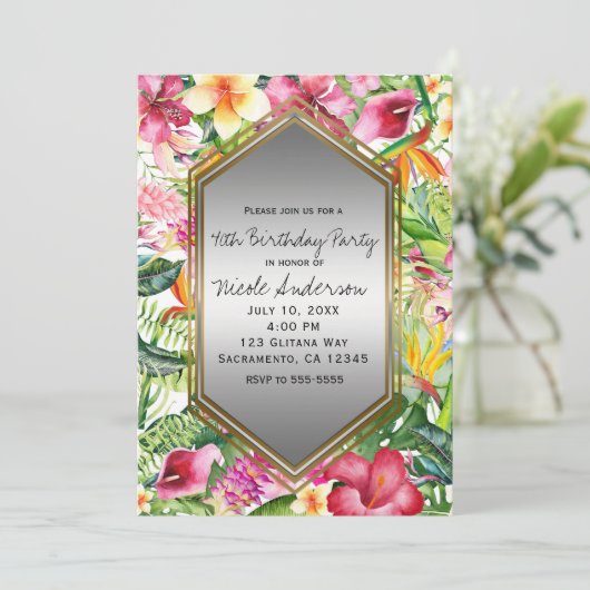 Tropische kleurrijke bloemen verjaardagsfeest elk  kaart (Staand voorkant)