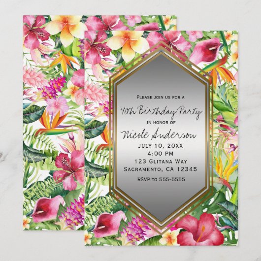 Tropische kleurrijke bloemen verjaardagsfeest elk  kaart (Voorkant / Achterkant)