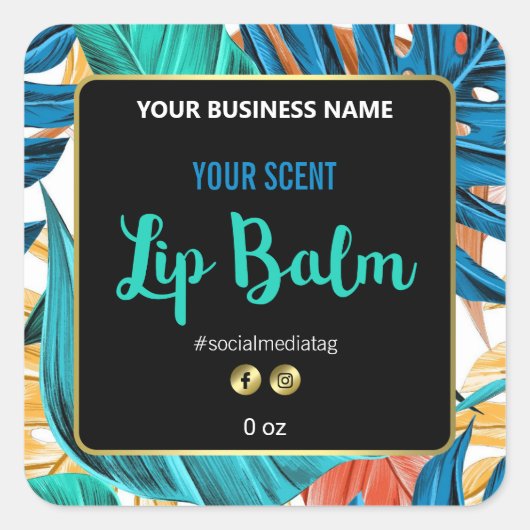 Tropische kleurrijke en zwarte lipbalsem labels (Voorkant)