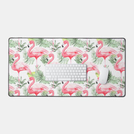 Tropische Kleurrijke Flamingo en Bladeren Bureaumat
