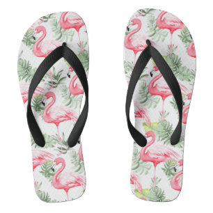 Tropische Kleurrijke Flamingo en Bladeren Teenslippers