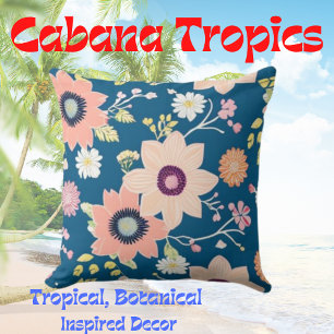Tropische kleurrijke Florals Roze, Blauw, Blush Kussen