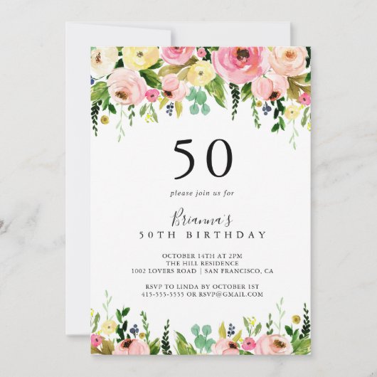 Tropische Kleurrijke Herfst Bloemen 50ste Verjaard Kaart (Voorkant)