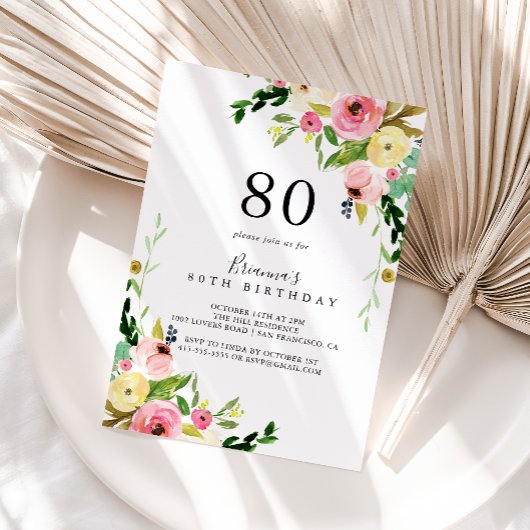 Tropische Kleurrijke Herfst Bloemen 80ste Verjaard Kaart