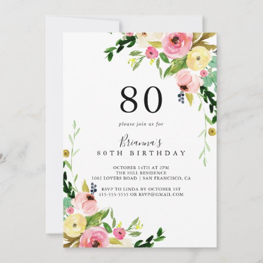 Tropische Kleurrijke Herfst Bloemen 80ste Verjaard Kaart (Voorkant)