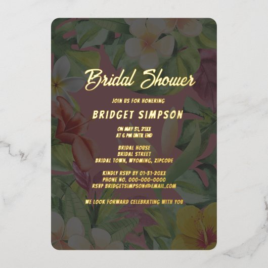 Tropische kleurrijke hibiscus Hawaïaanse zomer bru Folie Uitnodiging (Voorkant)