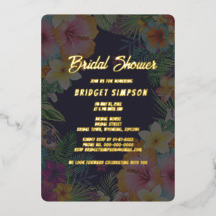 Tropische kleurrijke hibiscus Hawaïaanse zomer bru Folie Uitnodiging