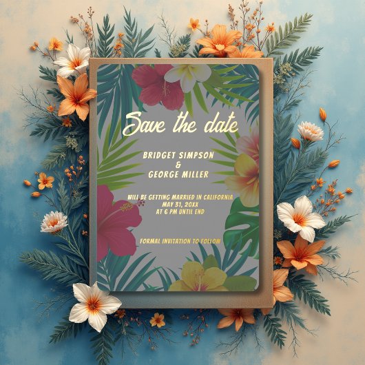 Tropische kleurrijke hibiscus Hawaïaanse zomer bru Folie Uitnodiging