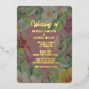 Tropische kleurrijke hibiscus Hawaïaanse zomer bru Folie Uitnodiging