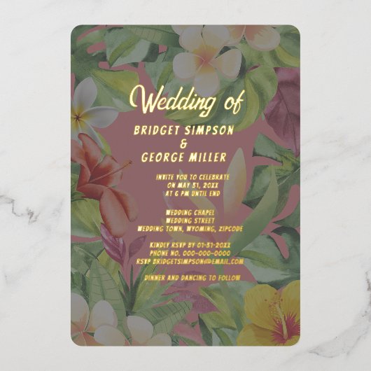 Tropische kleurrijke hibiscus Hawaïaanse zomer bru Folie Uitnodiging (Voorkant)